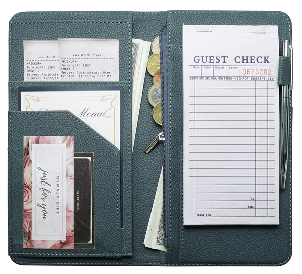 Green Server Book with Zipper Pocket and Magnetic Closure Server Booklet Waitress