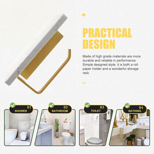 LOORGVEL Marble Toilet Paper Roll Holder Wall Mount with Storage Shelf for Bathroom and Washroom Organizing