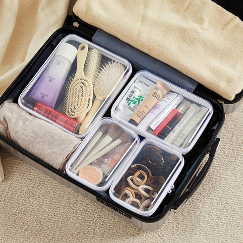 4PCS Large Clear Hard Shell Zipper Case, Makeup Organizer & Toy Storage Bag for Lego Bricks, Diaper Pouches, Cosmetic