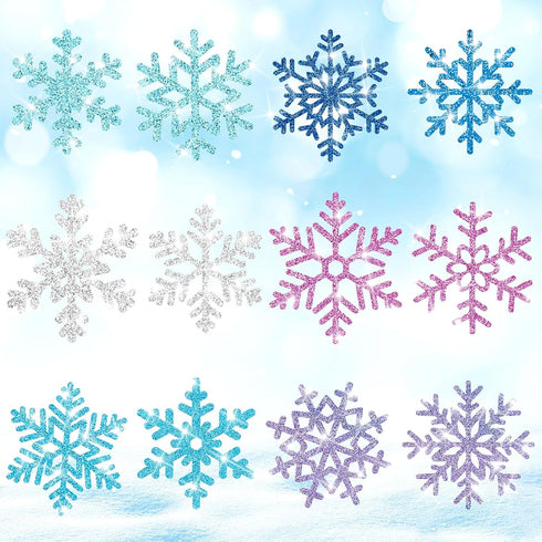 Zonon 48 Pcs Snowflake Cutouts Decorations, Winter Christmas Paper Cutouts with Glue Points for Home Office Decor