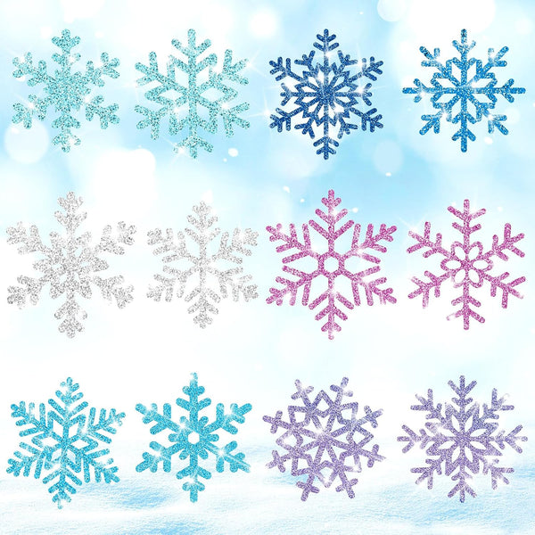 Zonon 48 Pcs Snowflake Cutouts Decorations, Winter Christmas Paper Cutouts with Glue Points for Home Office Decor