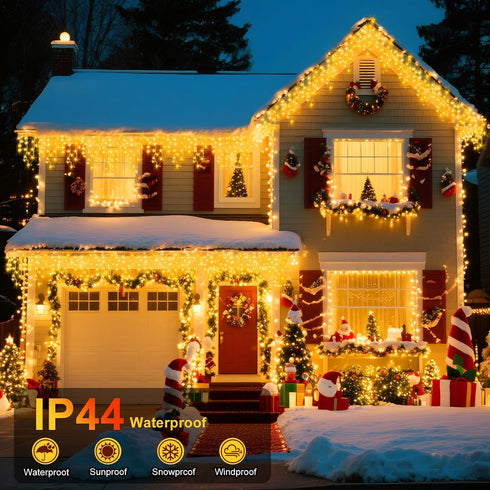66ft 640 8 120 XURISEN Christmas Lights Decorations Outdoor, LED Modes Curtain Fairy Lights with Drops,Plug