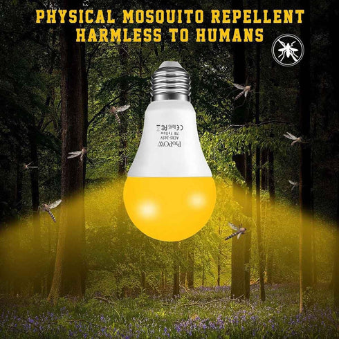 ProPOW Bulbs, 7W 40W A19, 580 (Non-Dimmable, E26) Yellow Bug Light Dusk to Dawn, LED, Equivalent, Smart Auto on/Off