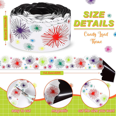 Tenceur 48 ft x 2.76 Inch Large Magnetic Border Rolls - Colorful Pom Pom Magnetic Classroom Bulletin Board