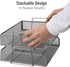 Mind Reader 2 Pcs. Stackable Paper Tray, Metal Mesh Desktop Organizer for File Storage, 14" L x 9.75" W x 6" H, Silver