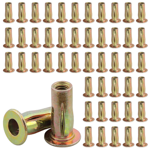 AOKLIT 50 Pack Multi-Grip Rivet Nut Kit, 5/16-18 Rivet Nut Steel Pre-Bulbed Shank,