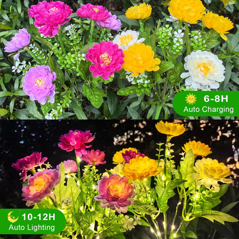 2 Pack 14 Solar Flowers Lights, Solar-Powered Outdoor Light with Blooming Flowers, Waterproof Lights for Outside Yard