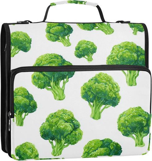 Fisyme 3 Watercolor Broccoli Zipper Binder Ring with Zipper and Shoulder Strap Large Capacity Multi-Pocket Binder