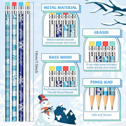 Sherr 144 Pieces Snowflake Pencils Bulk, Winter Pencils for Holiday Thanksgiving Christmas Birthday Present Party Favor