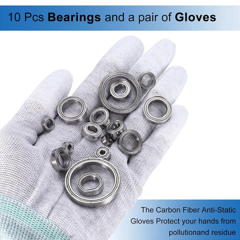 uxcell 6705ZZ Deep-Groove Ball Bearings for Hard Drive, 1" x 1.3" x 1.6" with Carbon Fiber Gloves, 10Pcs