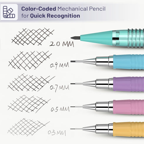 Mr. Pen Pastel Mechanical Pencil Set with Lead and Eraser Refills, 5 Sizes 0.3, 0.5, 0.7, 0.9, 2mm for Drawing and