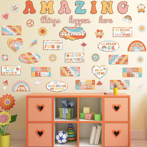 Groovy Bulletin Board Classroom Decorations, Amazing Things Happen Here Set for Back to School Wall Decor