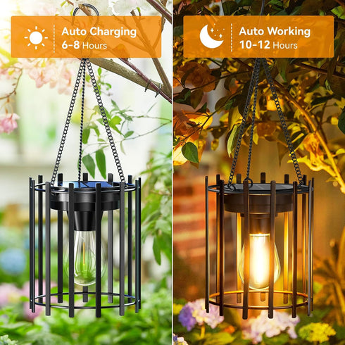 2 Pack KOOPER Solar Lanterns Outdoor Waterproof, Upgraded Bright Hanging Solar Lights Outdoor Lanterns Decorative, Auto