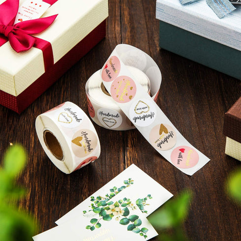 Outus 1000 Pieces Handmade with Love Stickers - 1 Inch Foil Homemade Baking Labels for Weddings and Parties