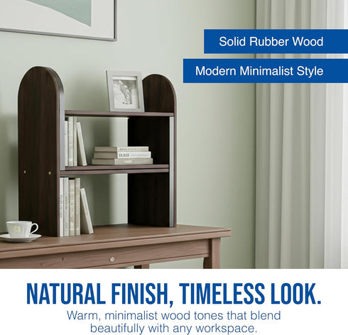 Maplefield Desk Hutch Expandable Shelf Organizer, Walnut Finish, Engineered Wood Desktop Storage Rack for Office, Dorm