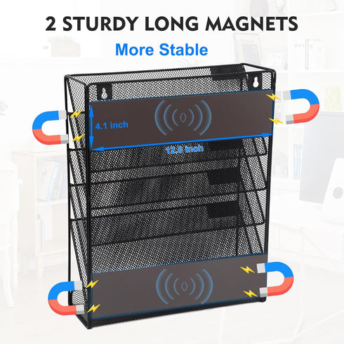 EASEPRES Magnetic File Organizer, 5-Tier Black Hanging File Organizer for Office Home Vertical Holder Rack