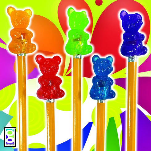 Raymond Geddes Gummy Bear Scented Pencil Toppers, Pack of 24, Fun Colorful School Supplies for Kids