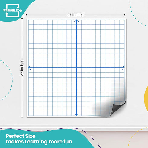 Scribbledo Jumbo Magnetic Coordinate Plane, 27" x 27" Dry Erase Graph Grid Board for Math Teacher Supplies