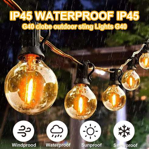 TAICORE G40 Bulbs, (G40 Bulbs, 50FT) Outdoor String Lights with Clear Globe Black Cord, Waterproof LED Edison Filament