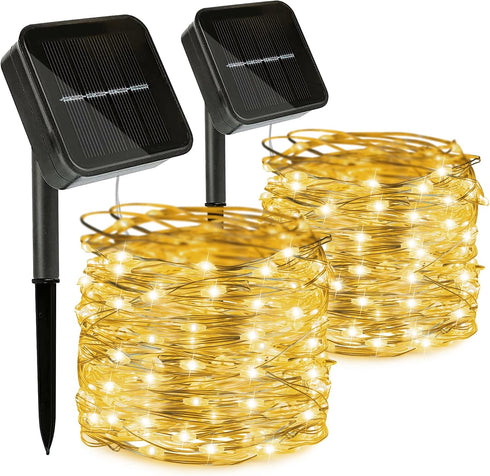 kemooie 2 Packs Solar String Lights, 200 LED 66FT Warm White Fairy Lights with 8 Twinkle Modes, Waterproof for Outdoor,