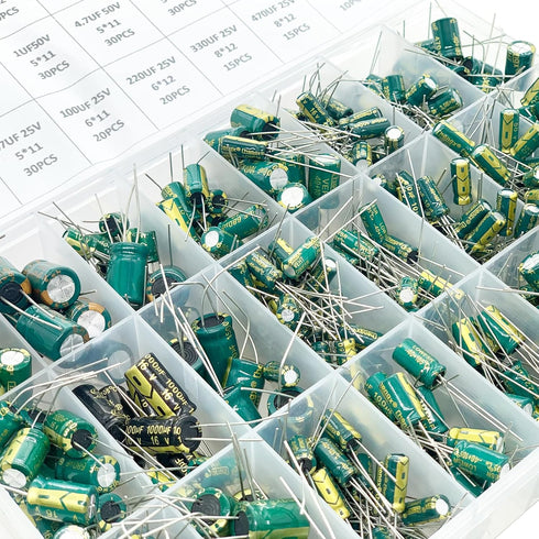 460Pcs 24Value Capacitor Assortment Box Kit, 6.3V-50V DIP 1uF-1500uF High Frequency Aluminum Electrolytic Capacitors