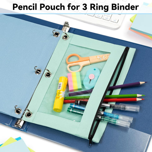 V-Opitos Pencil Pouch for 3 Ring Binder, 6 Pack Pastel Colors Zipper Pouches with Clear Window, Sturdy and Durable Cloth Pencil Case for Office School Supplies by V-Opitos