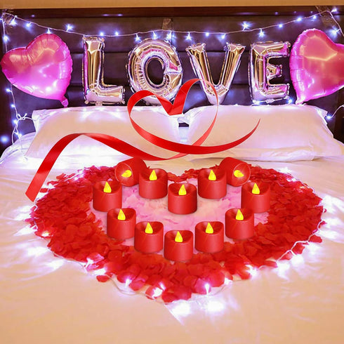 SingTok 12 PCS Red LED Tea Lights Battery Operated, Flameless Votive Tealights Fake Candles for Christmas Halloween