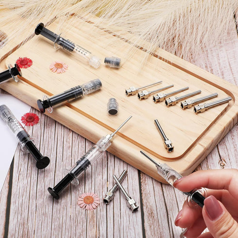 24 Pieces Borosilicate Glass Syringes Set, 12 Pieces 1 ml Borosilicate Glass Syringe Lock and 12 Pieces Stainless Steel
