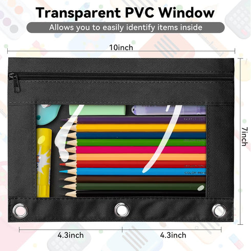 V-Opitos Pencil Pouch for 3 Ring Binder, 2 Pack Purple Zipper Pouches, Durable Cloth Case with Clear Window for Supplies