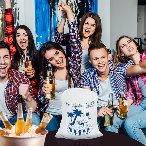 Ice Bags 8 Lb. with Drawstring, 50 Pack Heavy-Duty Reusable Ice Cube Bags, 19 x 11 Inch Portable Storage
