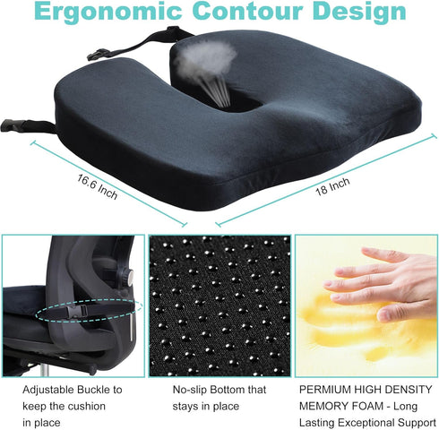 HxLmn Cushion,10-Inch Tailbone Large Pressure Relief Office Car Seat Extended U-Cutout,Sciatica & Back Coccyx Pain