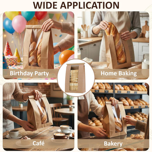 100 Pack Packaging, 500 (14x8.3x3.5 inches) Large Kraft Paper Bread Bags for Homemade Bread Sourdough Bread Bags