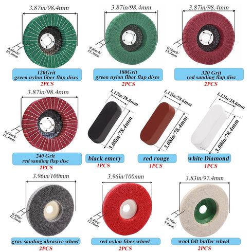 18Pcs 4 Inch 14Pcs Wheel,3Pcs Buffering Wheels Polishing Kit with Compound for Angle Grinder,Includes Nylon Fiber Flap