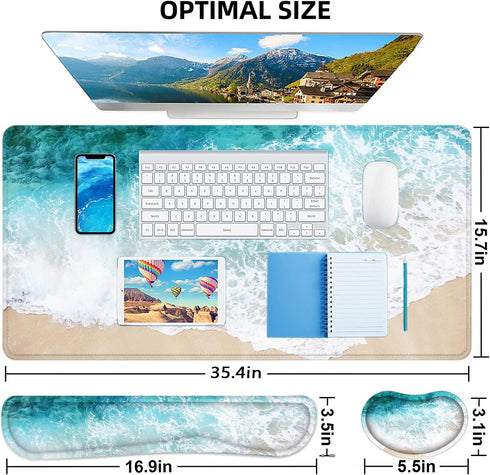 LATEEFAH Large 4-in-1 Extended Mouse Pad with Wrist Support, Non-Slip Desk Mat Protector, Ultra Thick Blotter