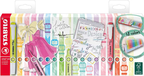 STABILO Highlighter Swing Cool, Deskset of 18, Assorted Colors, 8 Neon & 10 Pastel