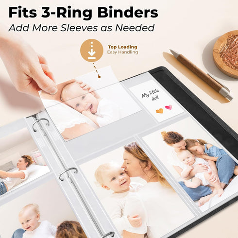 Dunwell Photo Sleeves for 3-Ring Binder, 4x6 Mixed Format, 25 Pack for 150 Pictures, Acid-Free Poly