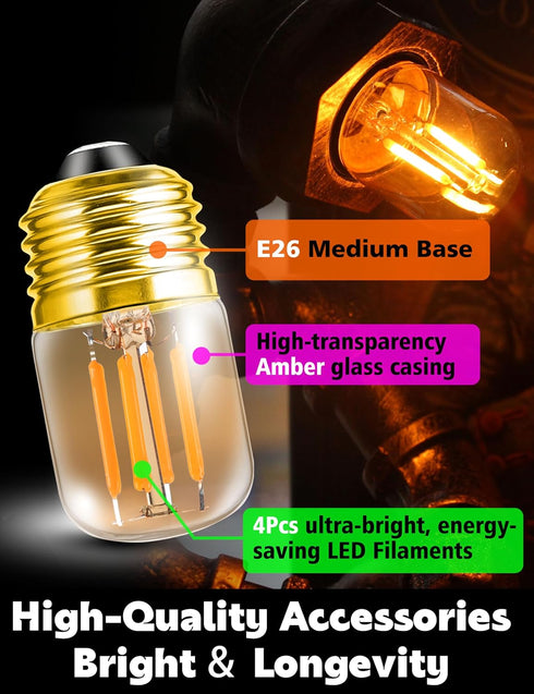 E26 Bulbs, 2200k Bulb 15W E26 2w 200lm T28 Bulb Bulbs 2 Pack Low Wattage Night Light Amber Warm Sleep Light Equivalent