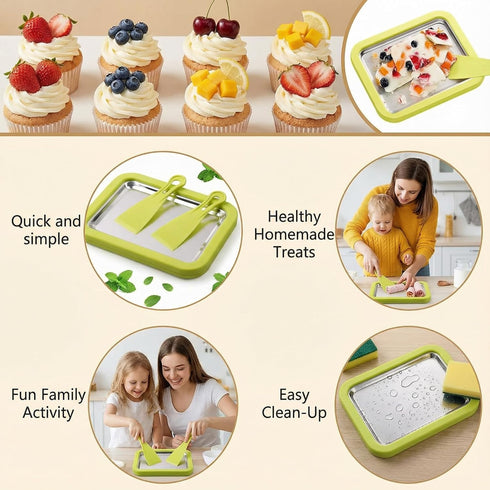 2 New Rolled Ice Cream Maker, Diy Homemade Rolled Myfroroll Ice Cream Tray, At Home Rolled Ice Cream Kit with Scrapers