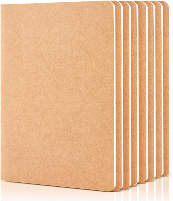 feela 8 Pack Unlined Kraft Paper Notebooks, A5, 60 Pages, Small Sketchbook for Drawing and Writing