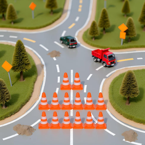 JJLFresheners 14 Pcs Miniature Road Cone Orange Mini Traffic Cones Plastic Sign Road Cone Toy Roadblock Cone Sign Model