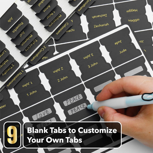 75 Mr. Pen- Laminated Bible Tabs, pcs, Black, Gold Foil Embossed Lettering, Easy-to-Read & Apply, Tear Resistant Index