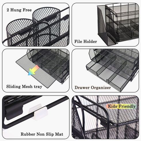 Desk Organizers and Accessories, Workspace Organizers for Office Supplies, 2 Pen Holders, 4 Tier Paper Organizer for