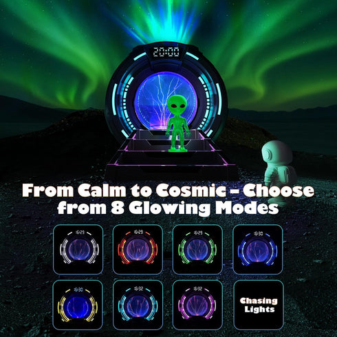 8-in-1 8 Sci-Fi Gateway Galaxy Projector Nebula Night Light for Kids Adults Teens with Plasma Ball, Alarm Clock