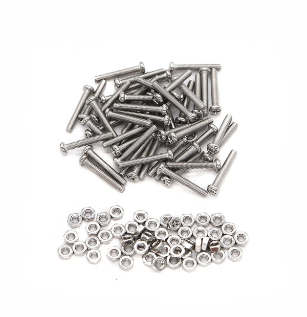 cSeao 40-Pack M3 30mm Pan Phillips Screws and Hex Nuts Set, 304 Stainless Steel Plain Finish