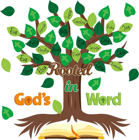 CY2SIDE Leaves Bible Tree Cutouts - 86PCS Rooted in God’s Word Bulletin Board Set for Sunday School Decor