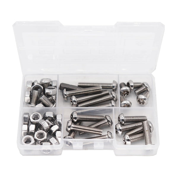 binifiMux 50pcs M6 Pan Head Torx Security Screws - Hex Nuts Assortment Kit with T30 Wrench, 304 Stainless Steel