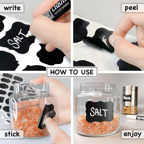 Chalkboard Labels for Jars, 162pcs Waterproof Reusable Stickers with Erasable Liquid Chalk Marker