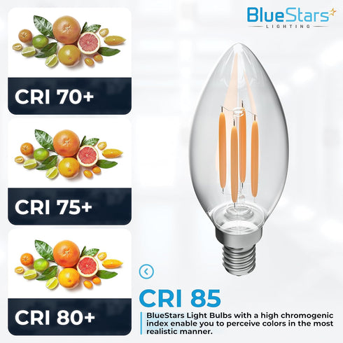 BlueStars 12-PACK B10 E12 LED Bulbs, DIMMABLE 4W 2700K Warm White, 40W Equivalent, 440 Lumens for Ceiling Fan,