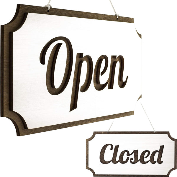 Double-Sided Wooden Open Sign for Business - 12 ? 6 Inches Vintage Style Wood Panel for Window or Door