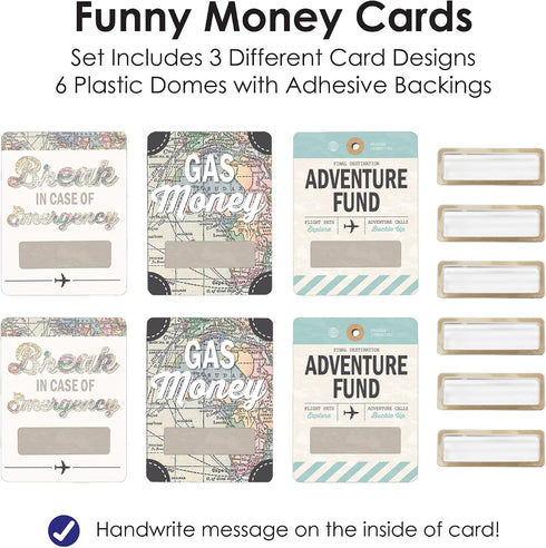 Set 6 Big Dot of Happiness World Awaits - DIY Assorted Travel Themed Party Cash Holder Gift - Funny Money Cards